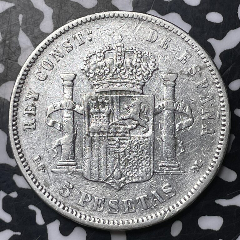 Read more about the article 1891 Spain 5 Pesetas Lot#T2215 Large Silver Coin! Cleaned