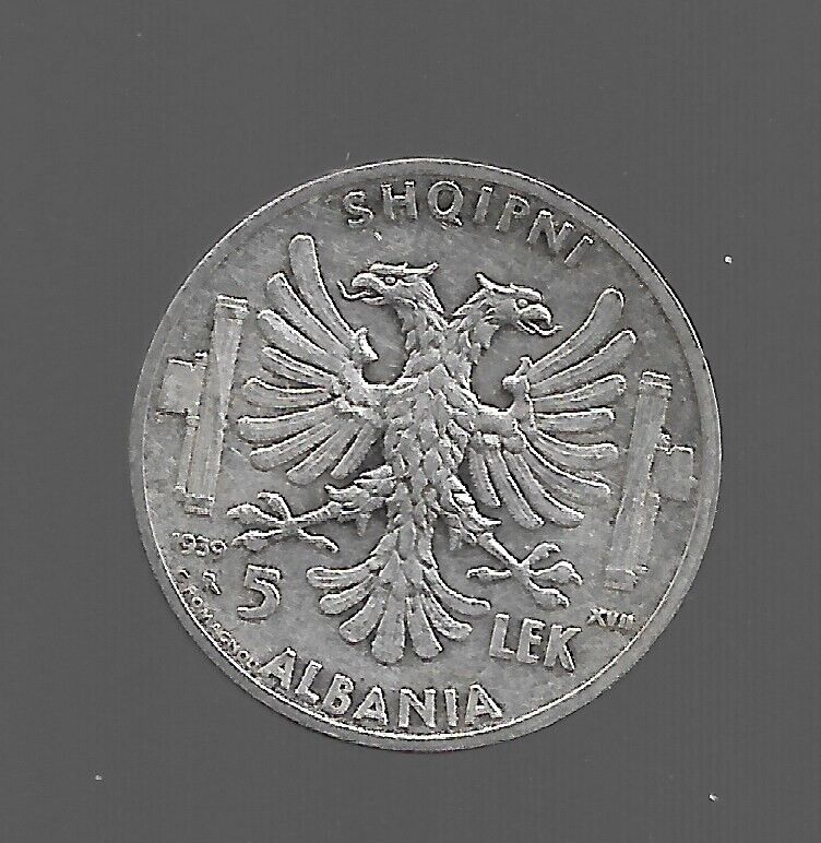 Read more about the article 1939 Albania  5Leke. Albanian Italy Occupation. Silver Coin.
