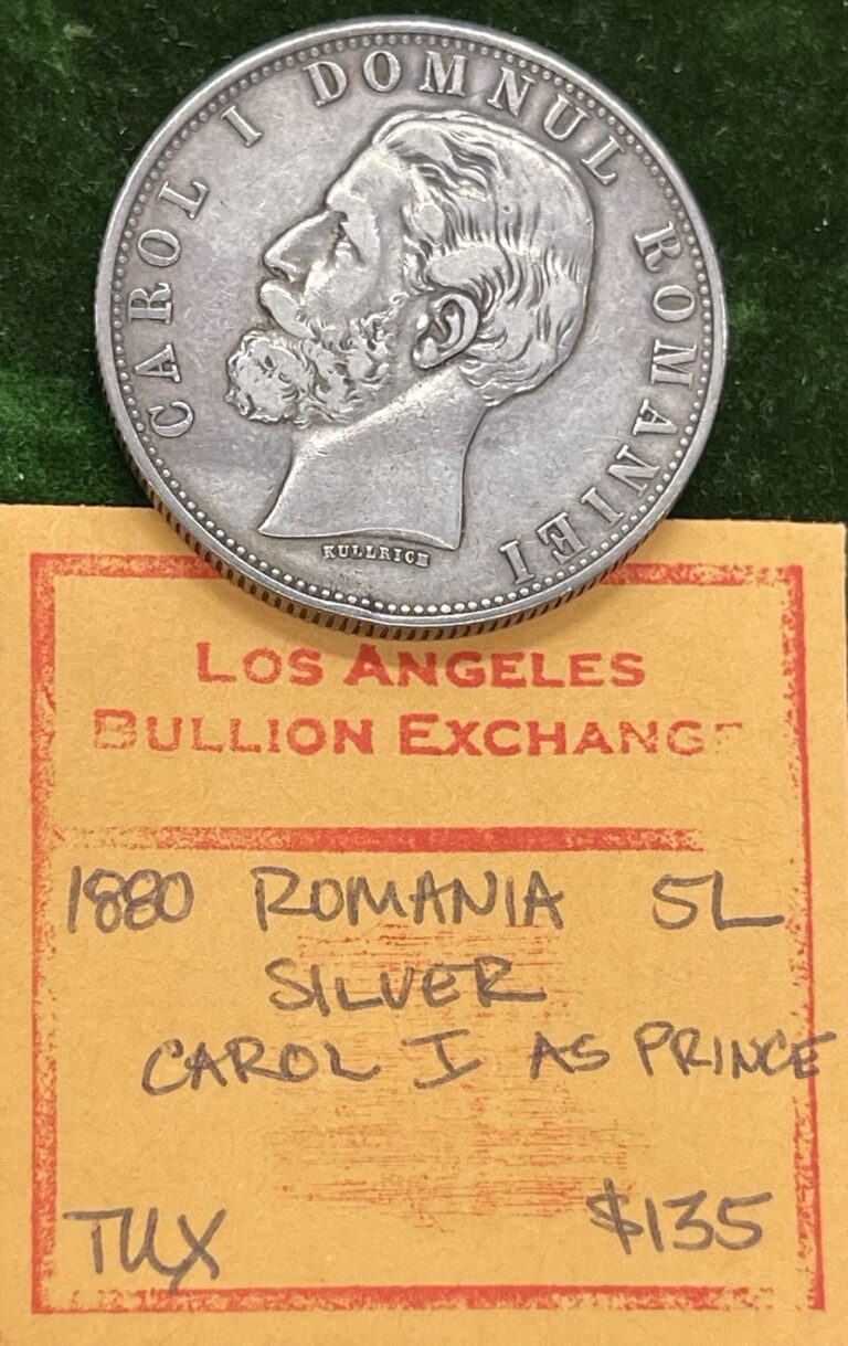 Read more about the article 1880 Romania Silver 5 Lei Carol I As Prince (Scarce Type) Nice Original Surfaces