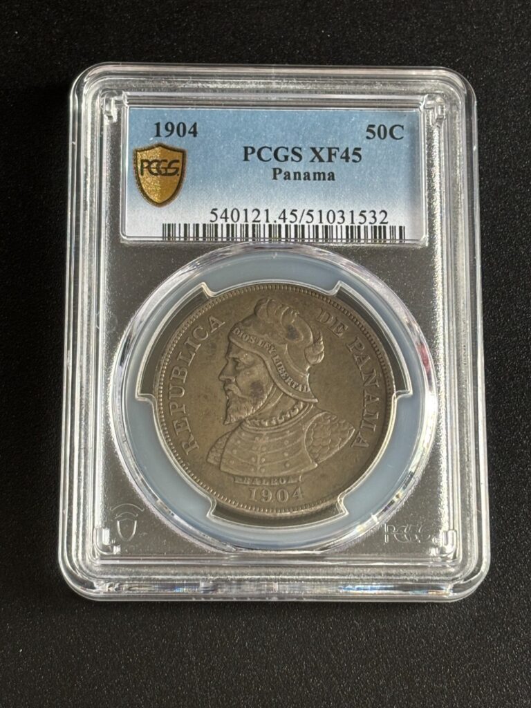Read more about the article 1904 Panama Un Balboa 50C Silver Dollar PCGS XF45 Gold Shield Nice Early Coin
