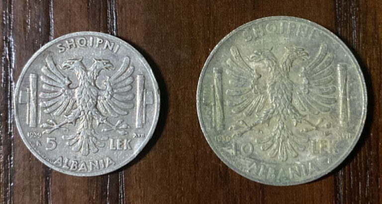 Read more about the article Albania coins silver 5 + 10 lek 1939 Italian occupation..