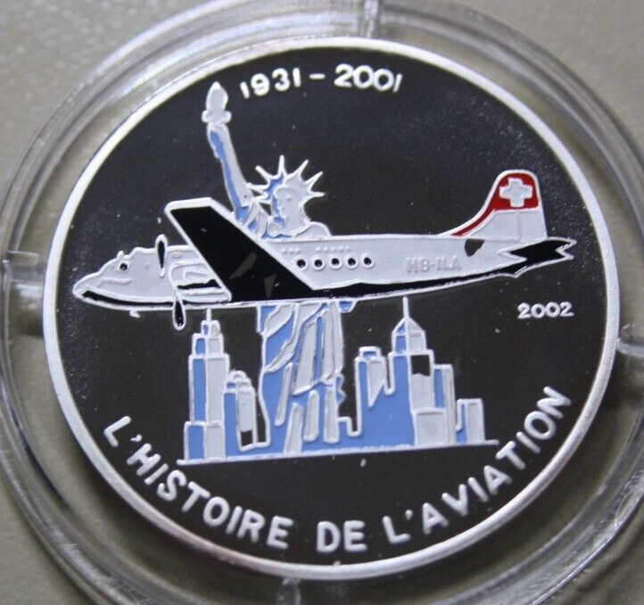 Read more about the article Africa Togo 1000 Francs Silver 2002 “Swiss Aviation” #F7063 Proof DC2