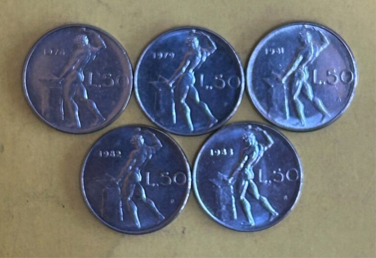 Read more about the article Republica Italiana 50 Lira 5@ Coins – 1976  1979  1981  1982  1983