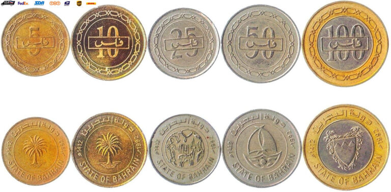 Read more about the article 5 Coins from Bahrain | Bahraini Coin Set Collection 5 10 25 50 100 Fils | Circul