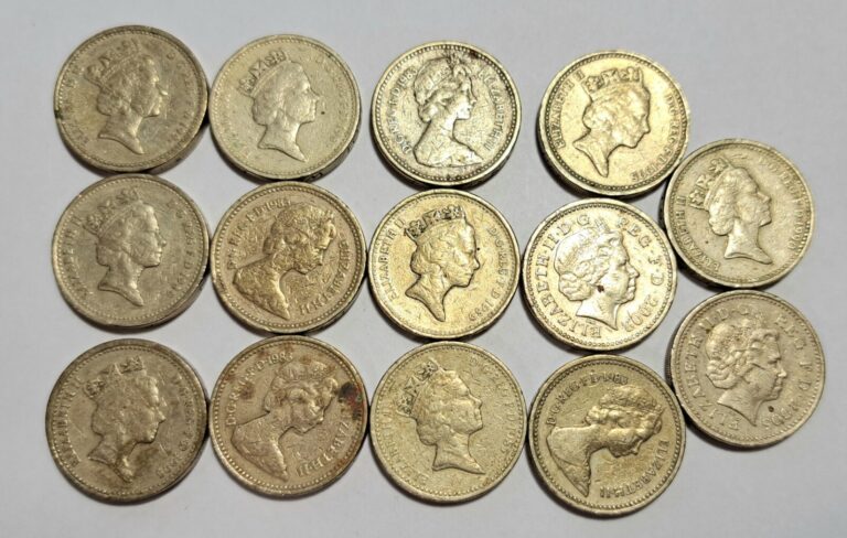 Read more about the article Lot Of 14 British One Pound Coins  Various Designs