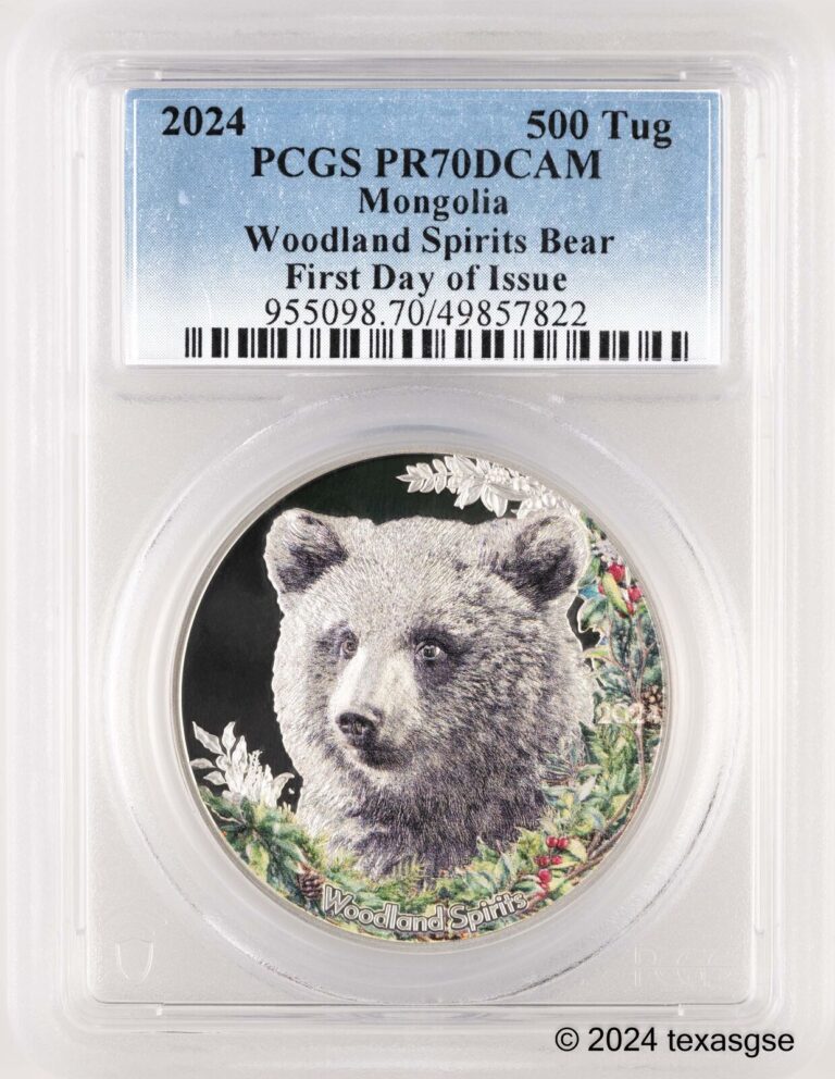 Read more about the article 2024 Mongolia Silver Woodland Spirits Bear 1oz PCGS PR70 First Day Issue