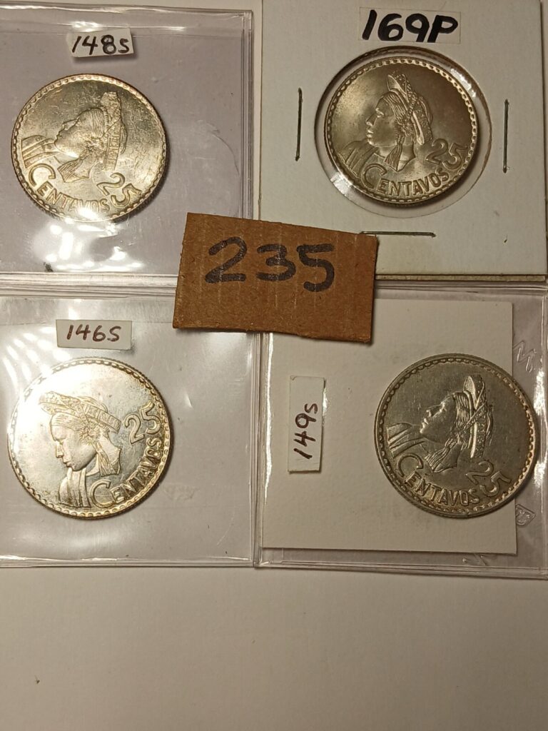 Read more about the article Guatemala silver 0.720 25 centavos almost uncirculated coins different dates