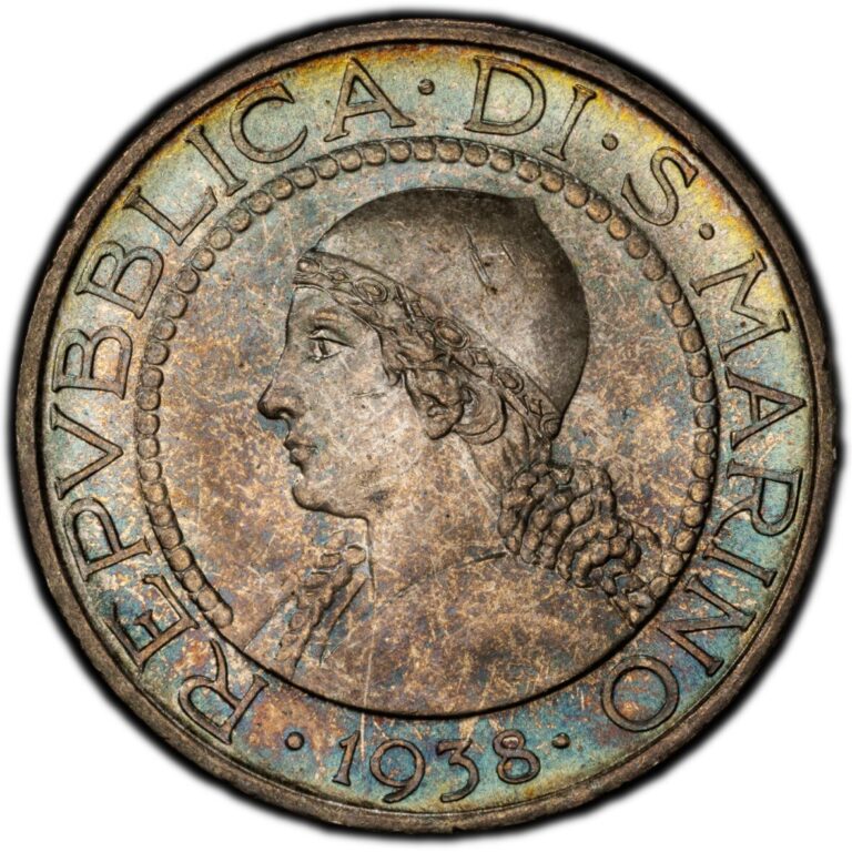 Read more about the article MS65 1938-R San Marino Silver 5 Lire  PCGS Trueview- Beautifully Toned