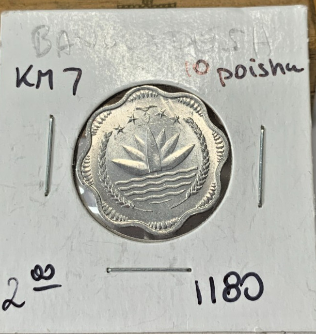 Read more about the article 1974-1979 Bangladesh 10 Poisha KM# 7  Uncirculated cond. Coin #1180