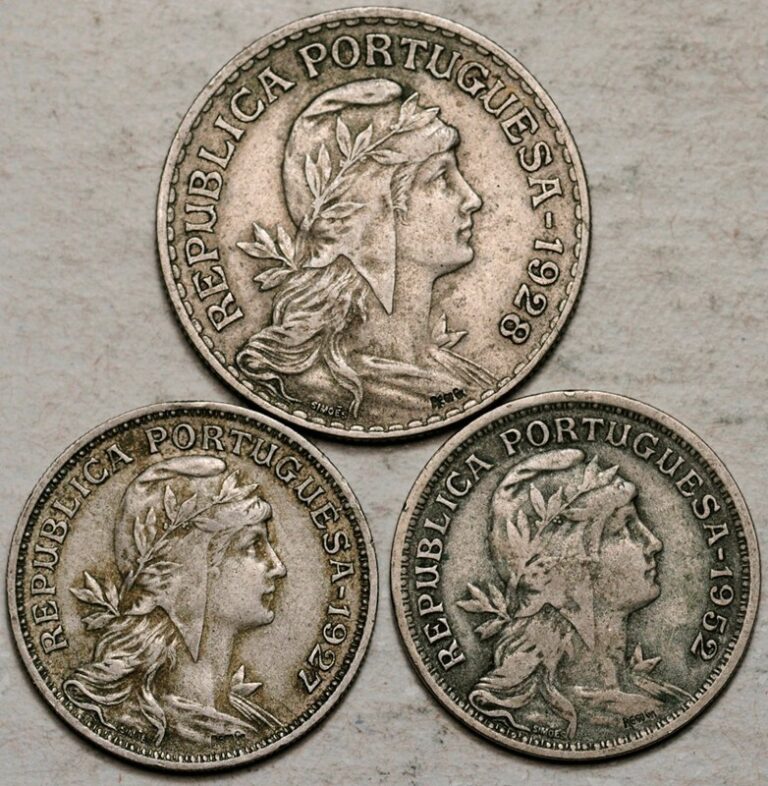 Read more about the article PORTUGAL LOT OF 3 COINS: 1 ESCUDO + 50 CENTAVOS 1927 – 1928 – 1952