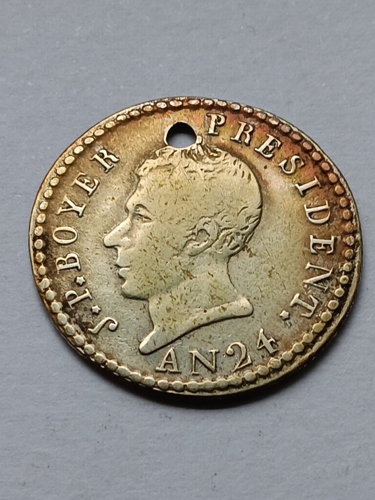 Read more about the article 1827 (AN 24) Haiti 25 Centimes – Silver (Holed)