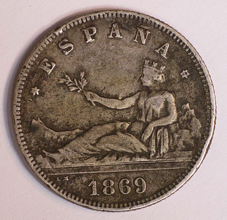 Read more about the article 1869 (69) SPAIN SN.M 2 Pesetas SILVER coin KM-654 #15691