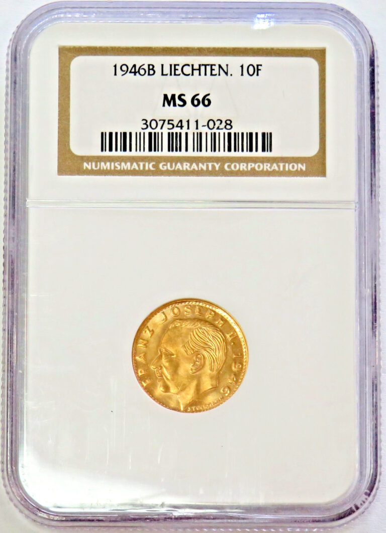 Read more about the article 1946 B GOLD LIECHTENSTEIN 10 FRANKEN COIN NGC MINT STATE 66