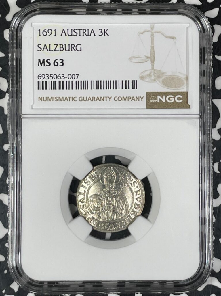 Read more about the article 1691 Austria Salzburg 3 Kreuzer NGC MS63 Lot#G9985 Silver! Choice UNC!