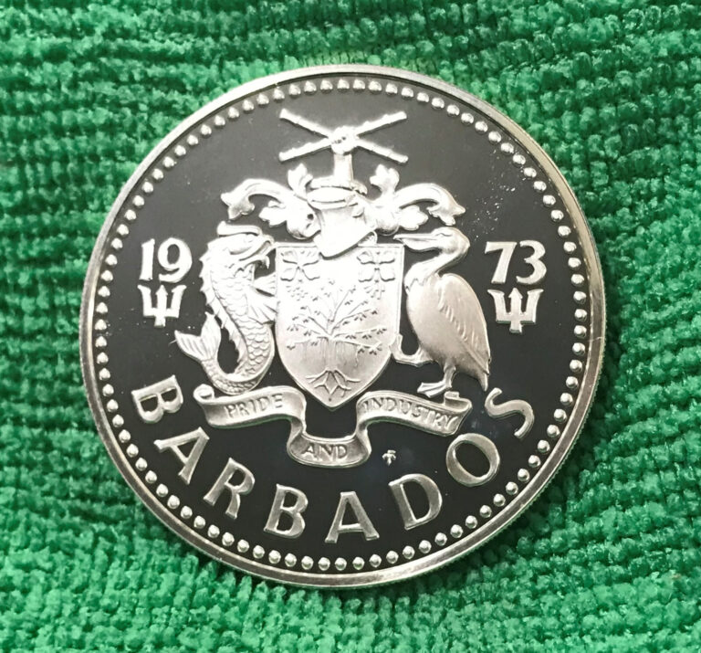 Read more about the article 1973 Barbados Large $5 Dollar 80% Silver Coin ASW: .79oz Minted By Franklin Mint