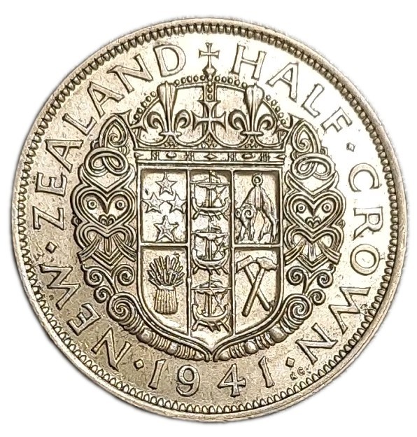 Read more about the article 1941 New Zealand Half Crown Silver .500 UNC Coin WWII Era King George VI KM 11