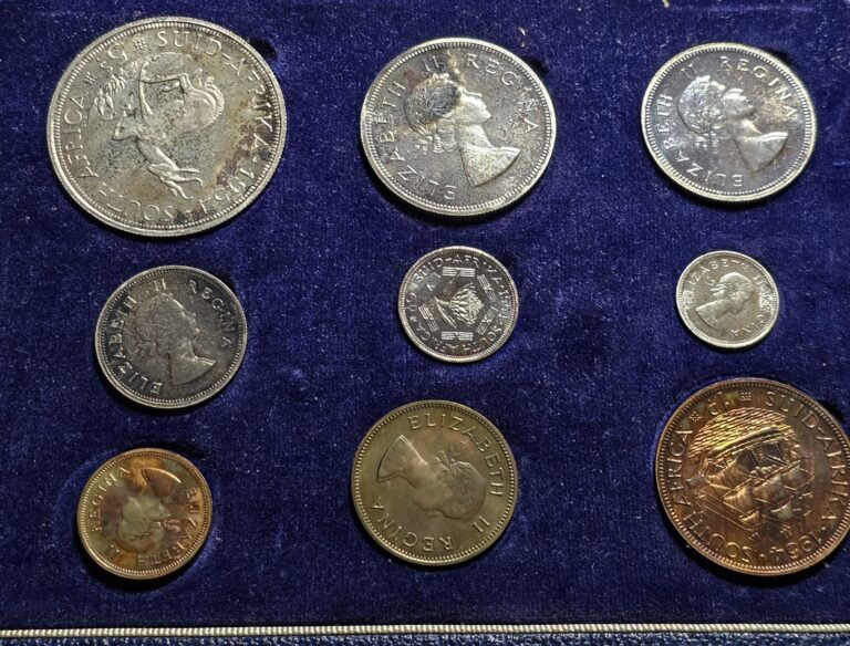 Read more about the article South Africa 1954 9 Coin Proof Set w/ BOX Nice Toning Coins