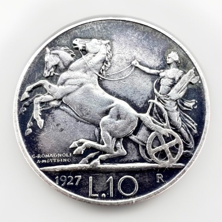 Read more about the article Italy 1927-R  10 Lire Victor Emmanuel lll Silver . XF KM#68 10gr S199