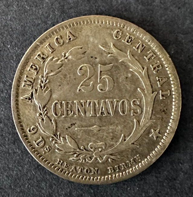 Read more about the article 1892 Silver Costa Rica 25 Centavos Coat Of Arms Coin — F