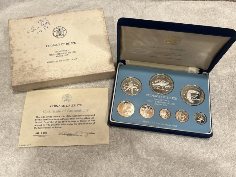 Read more about the article 1978 Franklin Mint Coinage Of Belize Sterling Silver 8 Coin Proof Set With Case