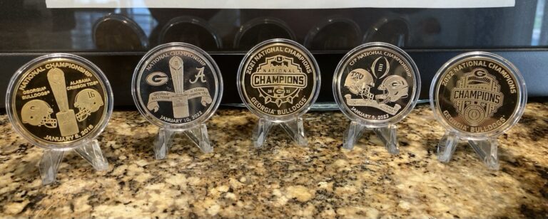 Read more about the article Lot of 5 – Georgia Bulldogs Highland Mint National Championship Coins