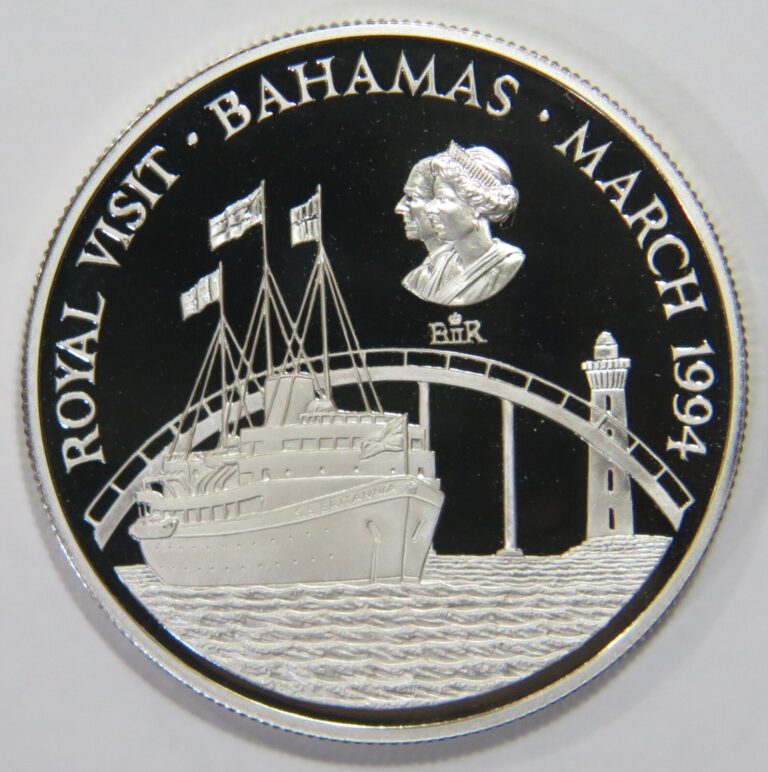 Read more about the article BAHAMAS $2 DOLLARS 1994 ROYAL VISIT QEII CREST YACHT PROOF SILVER WORLD COIN ⭐
