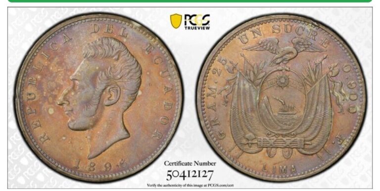 Read more about the article 1896 F ECUADOR LIMA SUCRE SILVER COIN PCGS AU53