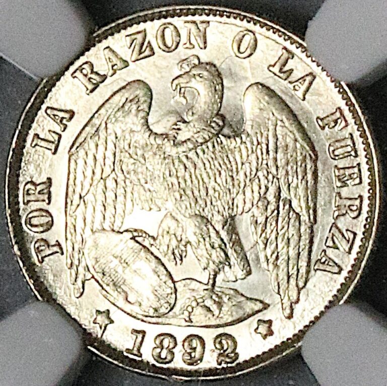 Read more about the article 1892/82 NGC MS 66 Chile 1/2 Decimo Condor Santiago Overdate Gem Coin (24102802D)