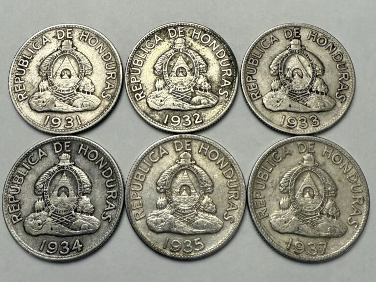 Read more about the article ALL Six 6 Honduras Un Lempira 0.900 1931  1932  1933  1934  1935 and 1937 FULL SET