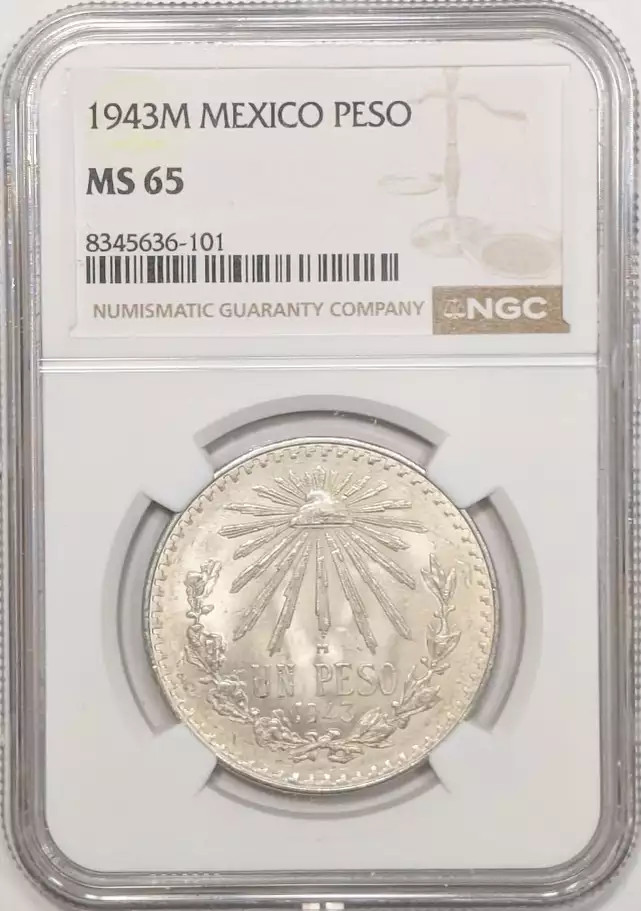 Read more about the article 1943 Mexico 1 Peso Silver Coin – NGC MS65