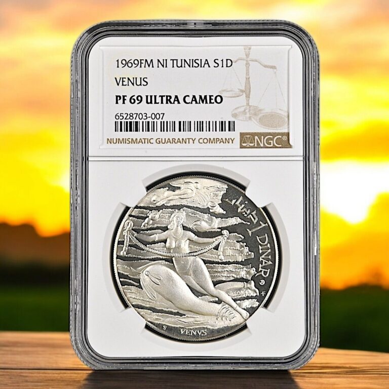 Read more about the article 1969FM NI Tunisia S1D Proof Venus NGC PF 69 UCAM DCAM Ultra Cameo 1969 1 Dinar