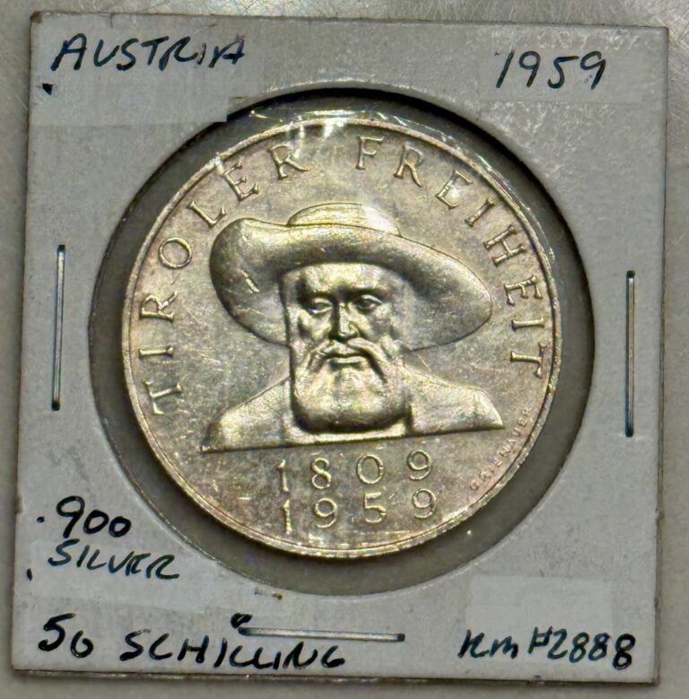 Read more about the article 1959 Austria 50 Schilling (Tiroler Freiheit) Silver Coin – KM#2888