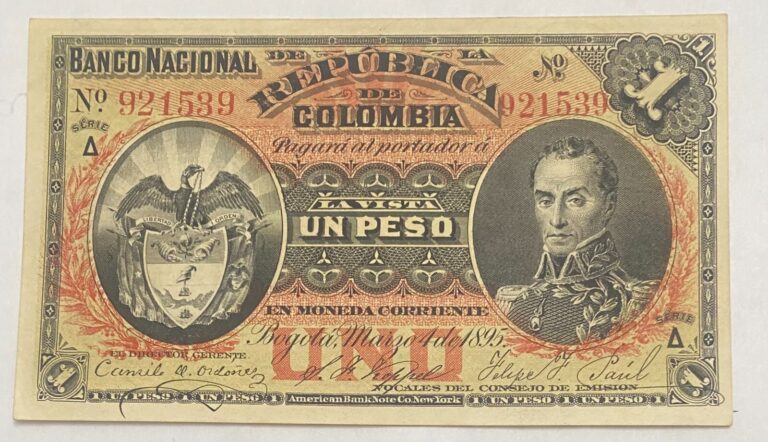 Read more about the article 1895 COLOMBIA BANCO NACIONAL  . 1 PESO  .GEM  UNC. RARE