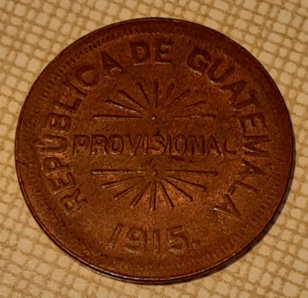 Read more about the article 1915 Guatemala 12.5 Centavos Bronze Coin  Provisional   VF or Better