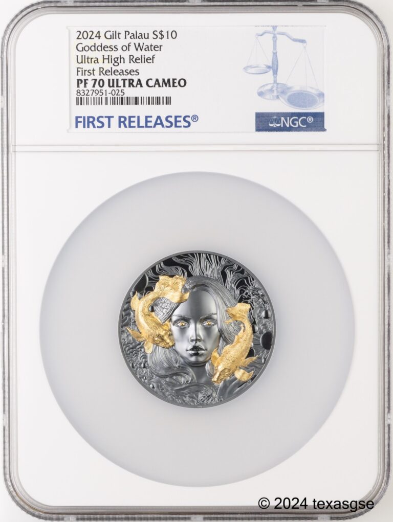 Read more about the article 2024 Palau 2oz Silver $10 Goddess of Water Black Proof NGC PF70 First Release