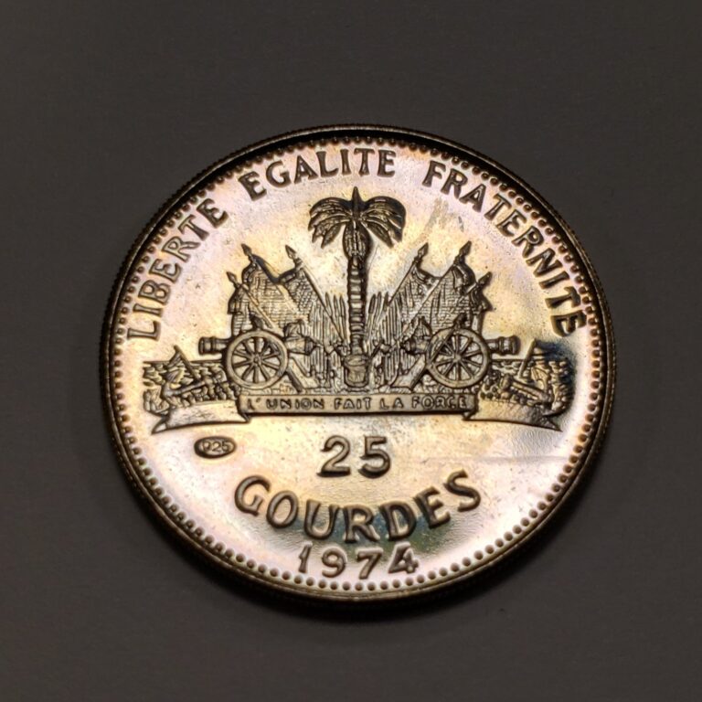 Read more about the article 1974 Haiti 25 Gourdes Proof – .2491 ASW – KM112.1 – SKU-F9597