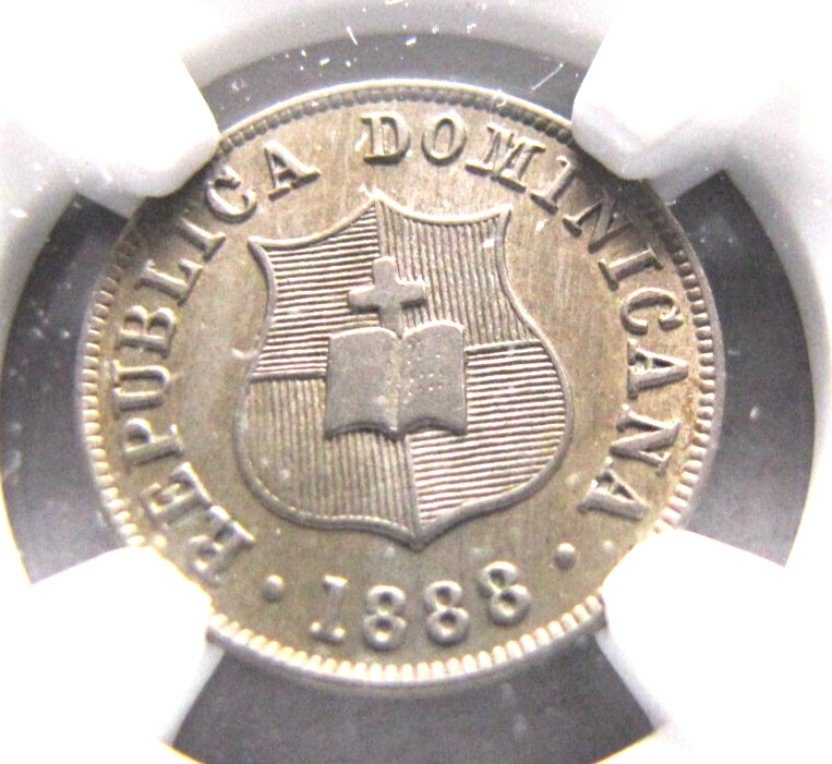 Read more about the article Dominican Republic KM7.4   2 1/2 Centavos 1888H H  NGC AU 55