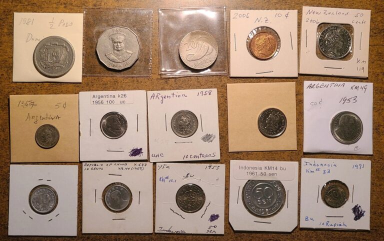 Read more about the article 1953-2006 LOT 15 COINS DOMINICAN REP. TONGA FIJI N. ZEALAND ARGENTINA AZERBAIJAN