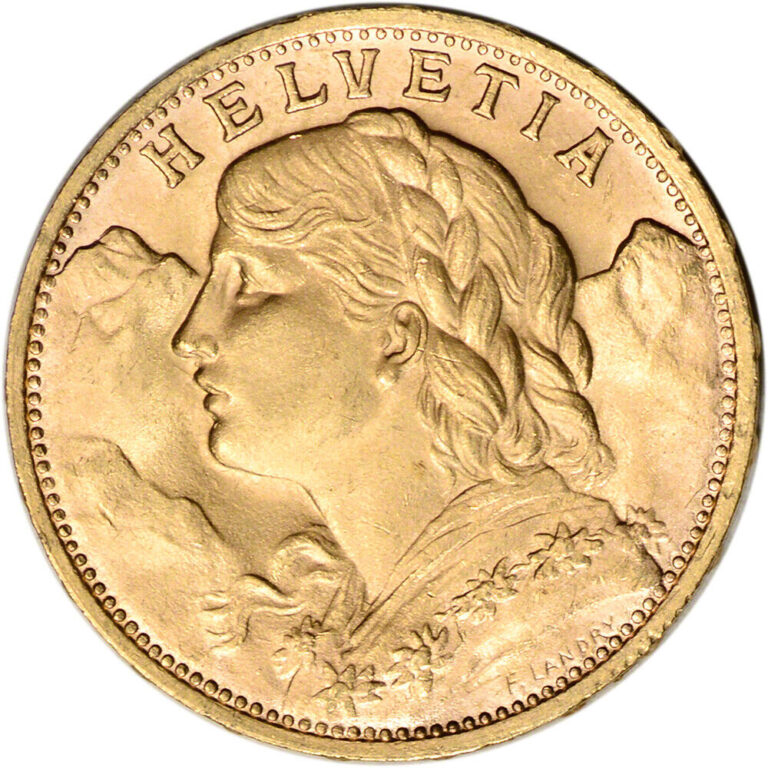 Read more about the article Swiss Gold 20 Francs – Helvetia – AU – BU – Random Date