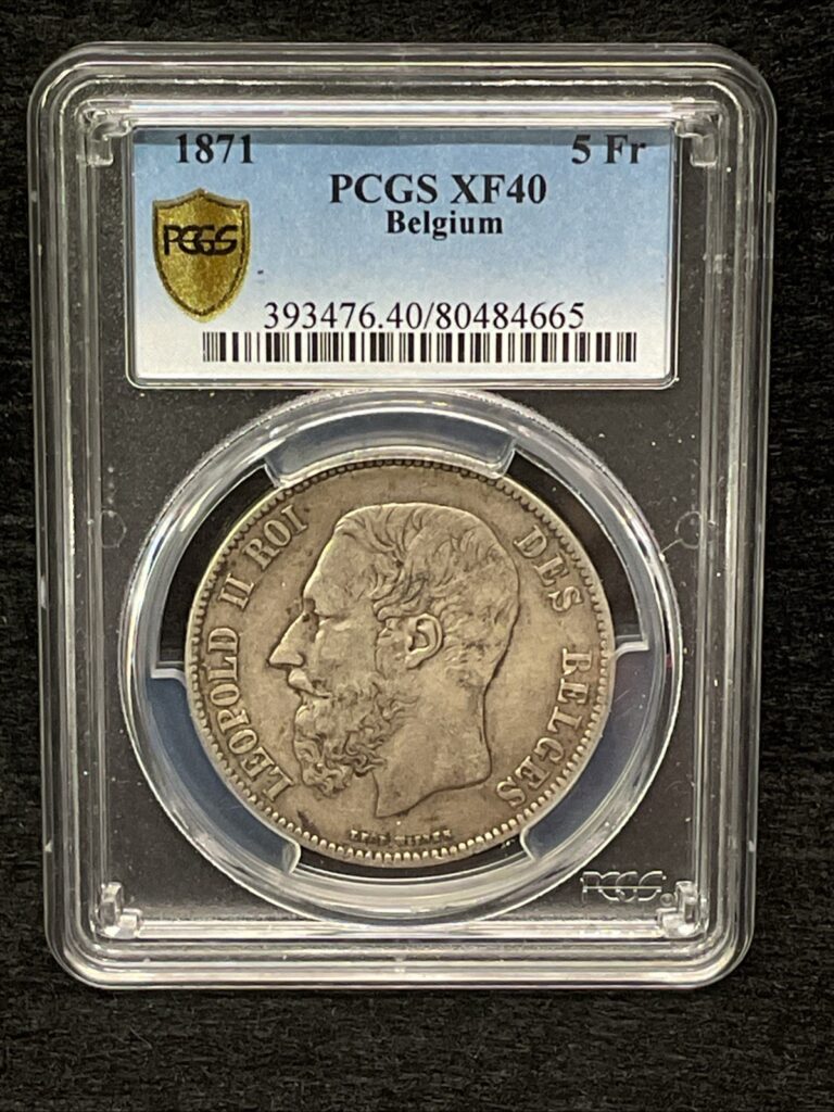 Read more about the article Rare BELGIUM 5 Francs 1871 – Silver 0.9 – Leopold II.  PCGS XF40
