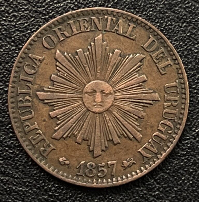 Read more about the article 1857 Republica del Uruguay 5 Centesimos de Real XF