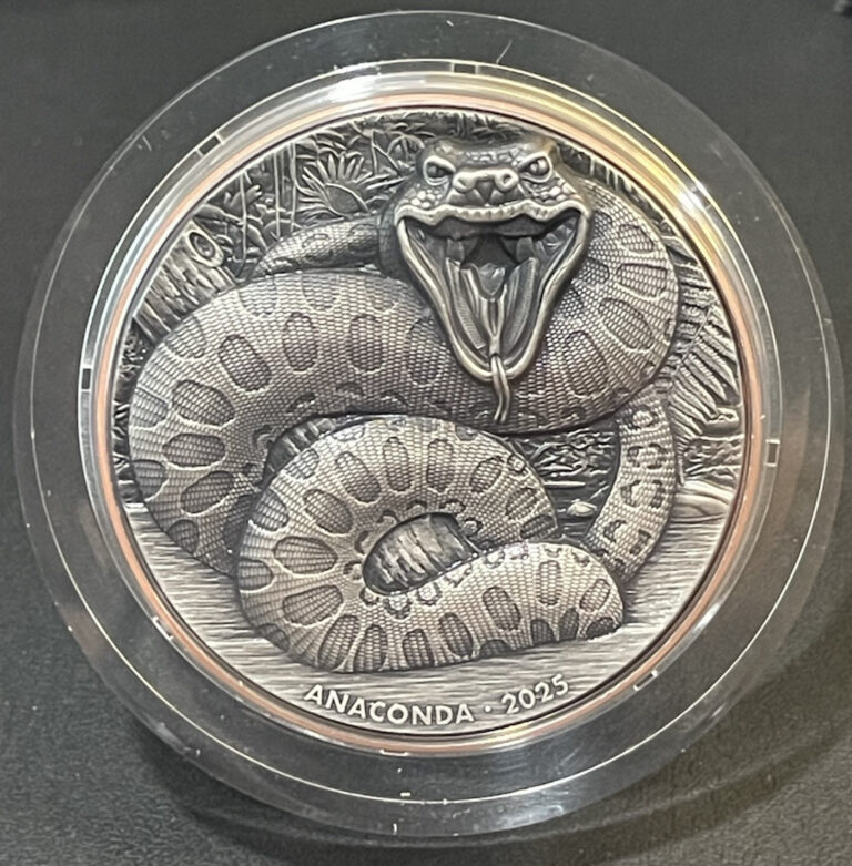 Read more about the article 2025 10 g Silver 145 g Copper Vanuatu Double Silver Giant Anaconda Predator Coin