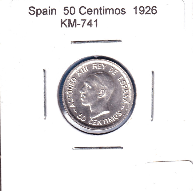 Read more about the article 1926PC-S  Spain 50 Centimos (KM-741) .0671 ASW Silver!!!