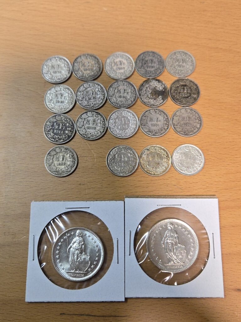 Read more about the article Lot Of Silver Swiss Francs 1898 – 1967 / 21x .835 Coins From Switzerland