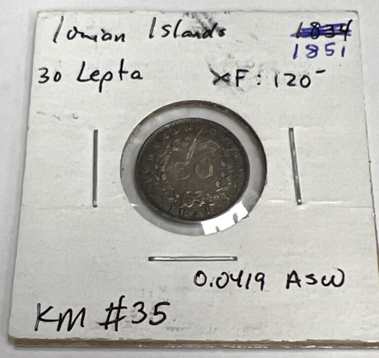 Read more about the article Greece – Ionian Island 30 Lepta 1851 Silver Coin – Uncommon Coin