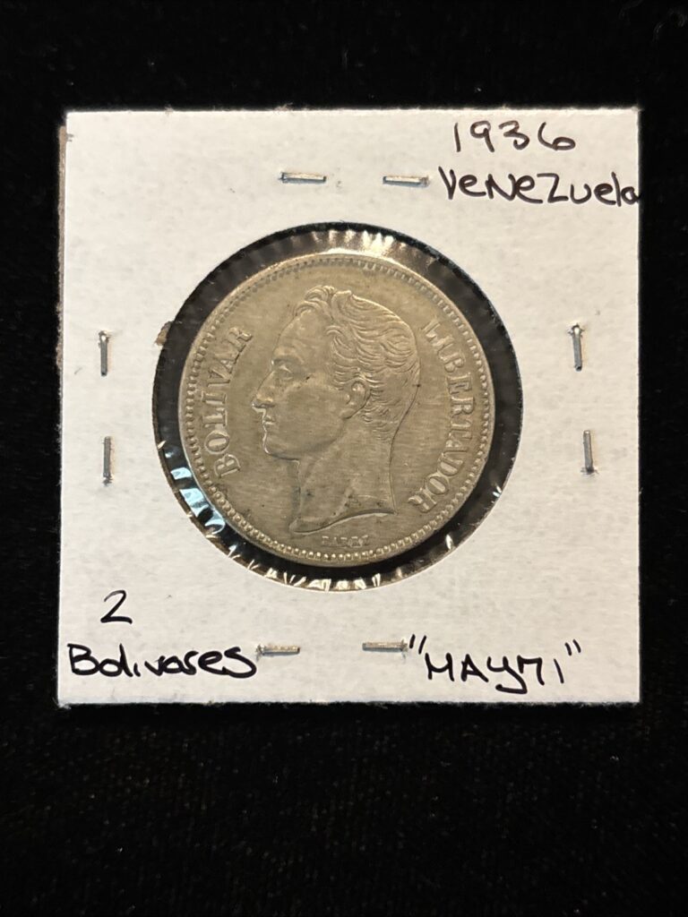 Read more about the article 1936 Venezuela 2 Bolivares Silver Coin “may71” Circulated