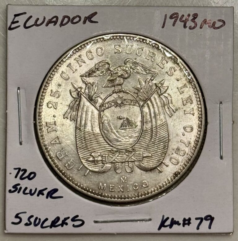 Read more about the article 1943 Mo Ecuador 5 Sucres Silver Coin – KM#79