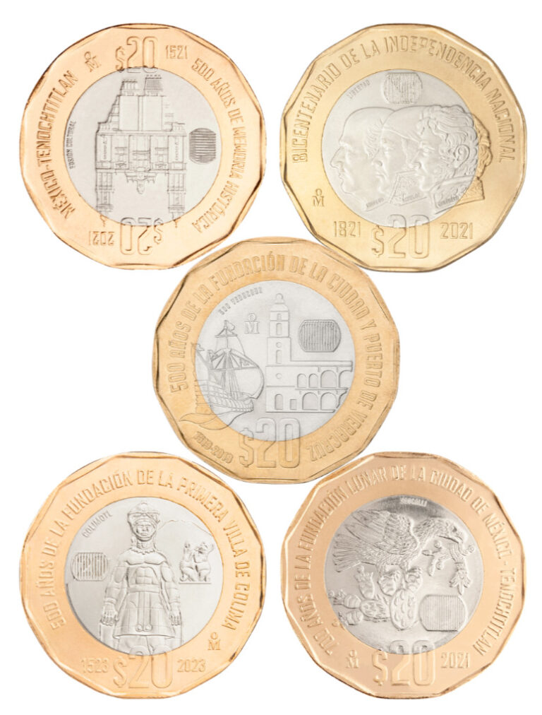 Read more about the article 5 piece Mexico coin set 20 Pesos Bimetallic BU UNC