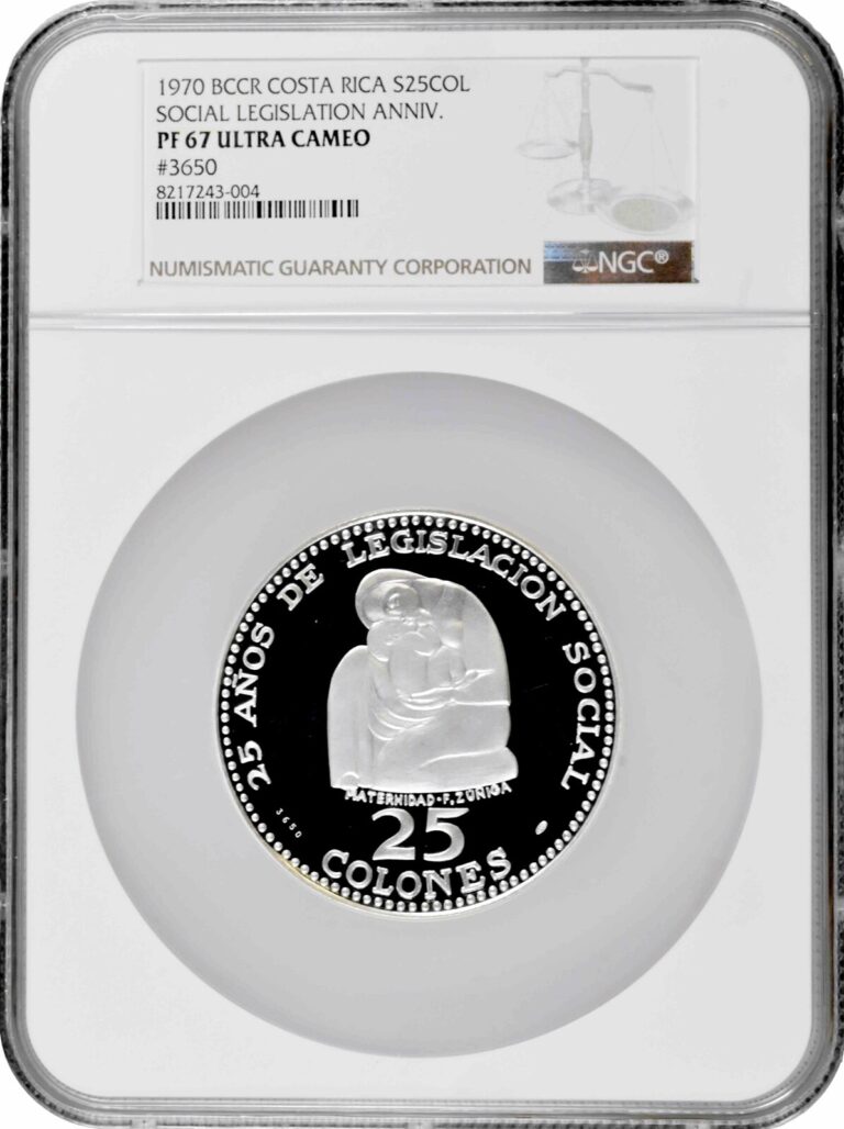 Read more about the article Costa Rica 25 colones 1970  NGC PF67 UC  “25th Anniv. – Social Legislation”