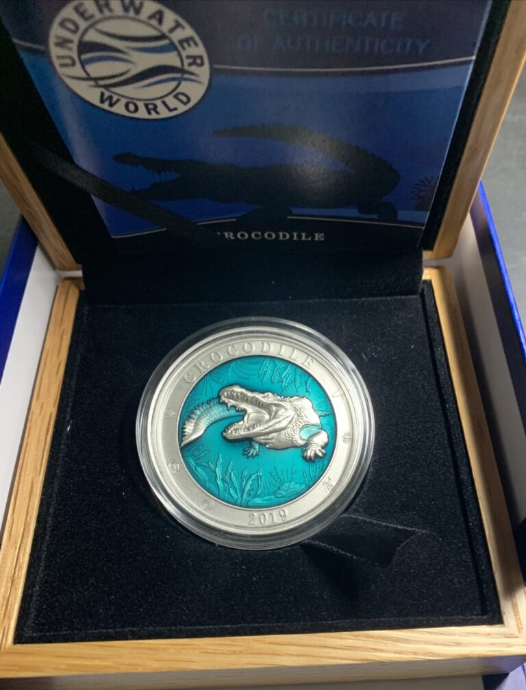 Read more about the article Barbados 2019 $5 Crocodile / Colorful Silver 3 Oz High Relief Coin / 999 Mintage